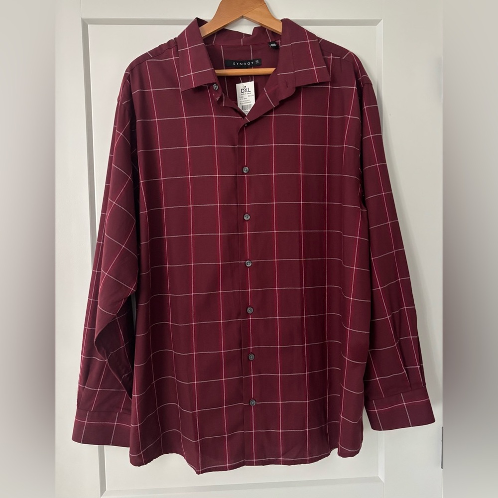DXL Burgundy Men's Button-Down Shirt, Size 1XL
